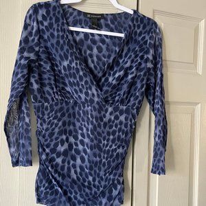 Dressy blue-black V Neck, Fitted, Animal Print Long Sleeve